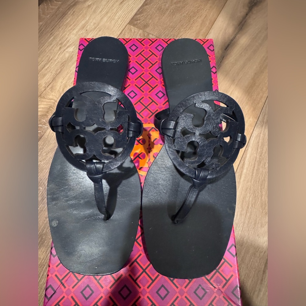 Tory Burch Navy Miller Square Toe Sandals